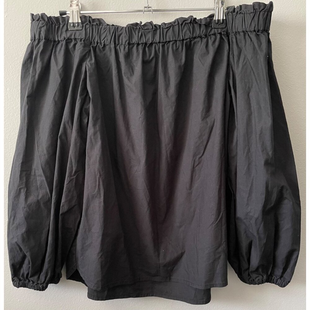 J. Crew 100% Cotton Off-The-Shoulder Black Top 4P Elastic Sleeves